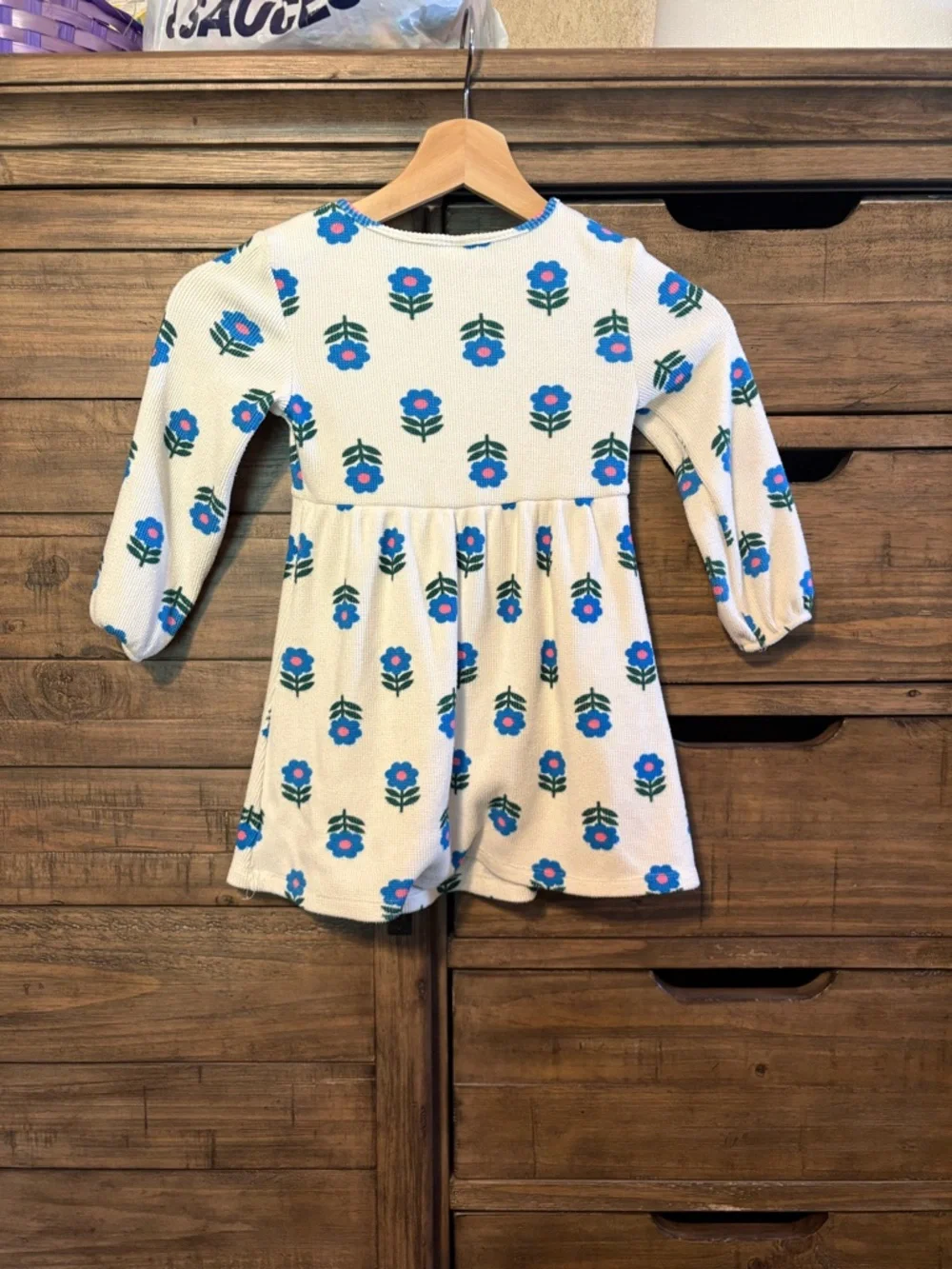 Old Navy Toddler Girl Ivory Floral Waffle Knit Dress 4T Long Sleeve Cottagecore